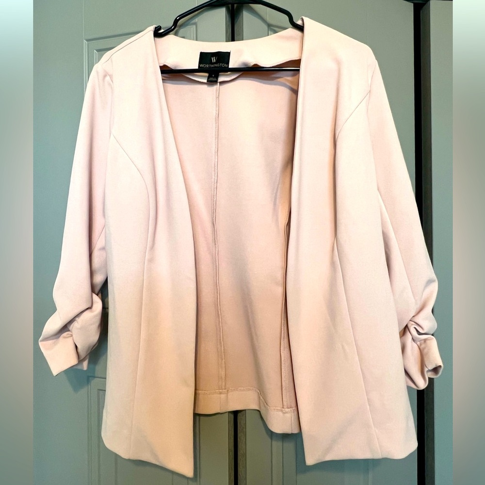 Worthington cropped sleeve blazer in pink